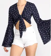 Windsor Floral Bell Sleeve Tie Front Crop