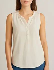 Boden Ivory Sleeveless Button Henley‎ Blouse 100% Viscose