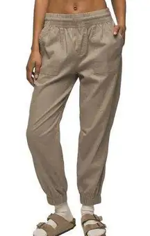 NEW prAna Pants Mantra Jogger Dark Khaki Hemp Size Large Elastic Drawstring NWT