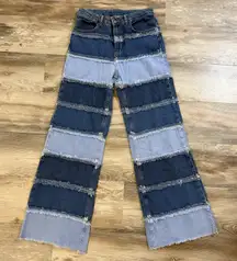 Ragged Priest Patchwork Wide Leg Jeans Two-Tone High Rise Denim Women’s 28