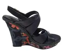 Cosmopolitan Black Floral Print Strappy Wedge Sandals