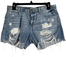 Pistola Distressed Cut Off Denim Jean Shorts Womens 27 Asher Blue Mid Rise Rigid