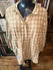 Poetry breezy 16 linen natural tan checked gingham shirt