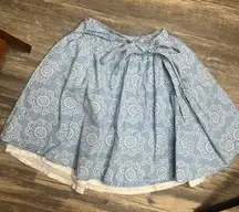 Garnet Hill Blue White Floral Dot Cotton Skirt Tie Waist 12