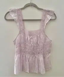 Free People Beautiful Fleurs Poplin Smocked Ruffle Tank -  Purple, M