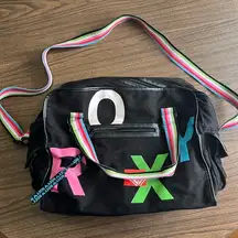 Roxy Duffle Bag Gym Sports Logo Black Rainbow Shoulder Strap