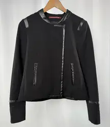 Comptoir Des Cotonniers Leather Trim Short Jacket in Black Size‎ 2