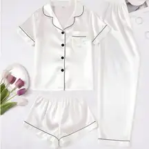 white silk pajama set