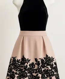 Trixxi Black Velvet & Blush Pink Fit-and-Flare Dress Boho Y2K – Size S