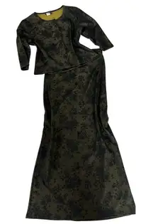 Geri C. 2 piece matching skirt set women's Medium green black floral VTG 90s