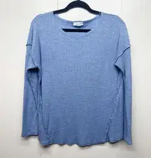 First Love Waffle Knit Women's Pullover Blue Sweater Size Medium Soft Cozy