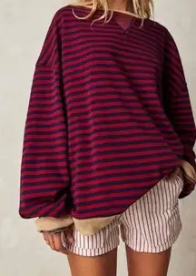 NWOT Free People We the Free Classic Striped Oversized Crewneck Nautical Combo M