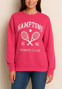 The Hamptons Tennis Pink Fleece Vintage Style Oversized Crewneck Sweatshirt XL