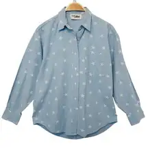 Vintage 90's Ilio Blues Western Blue White Stars Denim Button Up Jean Shirt Top