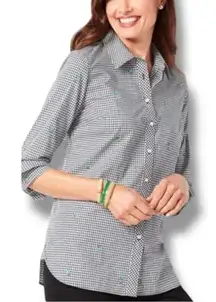 TALBOTS women’s size medium black white gingham with Christmas wreath button up