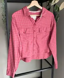 American Eagle Cropped Flannel Plaid Shirt