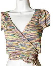 4SI3NNA Kristina‎ Knit Wrap Crop Top Pink Multi Size S