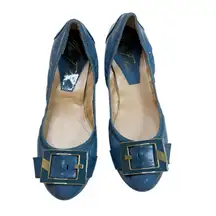 Marc Fisher Blue Patent Leather Ballet Flats Women's Size 7.5 M Square Buckle