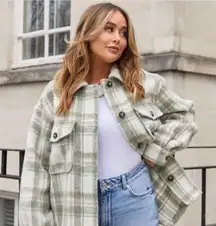 Davi & Dani Ivory and Green Plaid Shacket