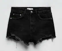 Zara Black High Rise Distressed Denim Shorts Size 6