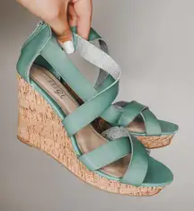 Rouge | Teal Wedge Heels Strappy Womans 10‎