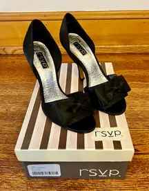 rsvp Women’s Black Satin High Heel Stiletto Pump Heels  with Bow size 8 Michaela