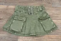 ANWND Green Belted Cargo Mini Skirt with Utility Pockets – Women’s Small