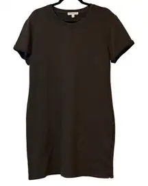 Athleta Women's Dress Brown Short Sleeve Knit T Shirt Casual Pockets Acid Wash #