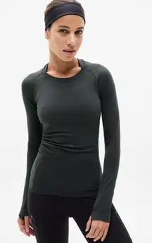 Athleta S Momentum Seamless Top Elm Green Long Sleeve Small