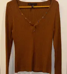 White House Black Market Copper Ribbed Long Sleeve Tight Knit Top Size Large