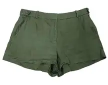 J. CREW 100% Linen Breathable Lightweight Shorts Pockets Olive Green size 12