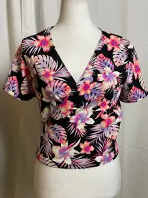 Women's PINK Victoria's Secret Tropical Wrap Top XL Black Pink