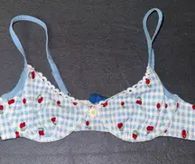 NWOT Cherry Blue Gingham Bikini Top Swimsuit