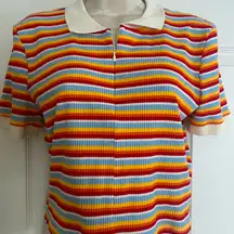 Zara Striped‎ Crop Short Sleeve Top Size Large