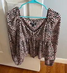 Express Pink and Black Leopard Print Blouse