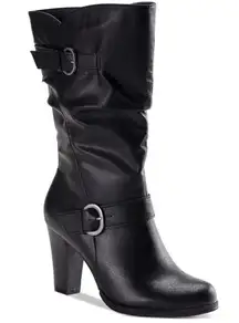 . Black Sachi Mid-Calf Block Heel Boots