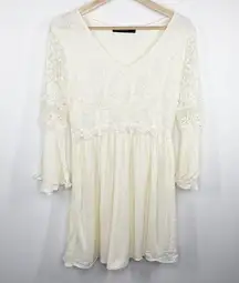 Zanzea Collections Cream Off-White Lace Detail Mini Dress Women's Size Medium M