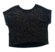 Metaphor Women’s Sequin Blouse Top L Black Festive NYE Holiday Glam Boxy Shirt