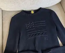 Rare navy polo  jumper knit navy flag sweater
