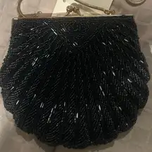 MAGID Black Beaded Elegant Evening Bag Purse with gold chain NEW