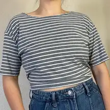 Forever 21 Grey w/ White Stripes Boxy Drop Shoulder Top