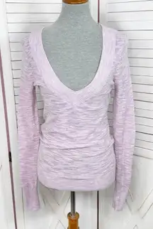 Express Y2K Deep V Neck Heathered Going Out Top Sweater Lavender Purple Small