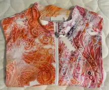 Weekends by Chico's Orange/Multi 3/4 Sleeve Cotton Zip‎ Front Jacket - Size 2