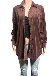 Pulp long sleeve button down velour coffee bean chest pocket shirt L 