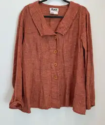 Flax Womens M Cardigan Jacket Blue long Sleeve  100% Linen