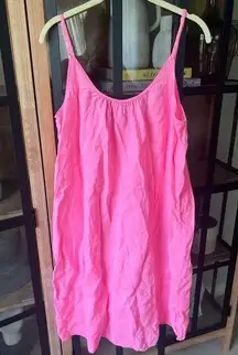 J.Crew  linen midi dress tank tshirt Barbie pink neon loose scoop neck flowy