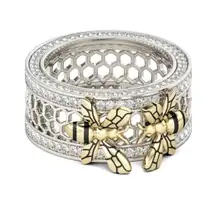 Unique 2 ct. tw. Two Little Bee Band Ring Inlaid Shiny CZ Two-Tone Sterling Silver Size 6