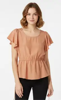 Express Pink Orange Short Sleeve Peplum Blouse Tie Side Size Small