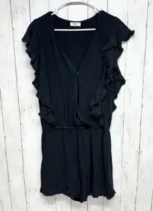 Umgee Romper Women Size L Casual Black Cotton Ruffled Beach Covered Lighweight