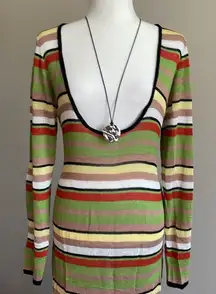 NEW Striped V-Neck Long Sleeve Bathing Suit Cover Up Dress Size 2X